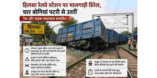 नालंदा में टला बड़ा रेल हादसा, मालगाड़ी की चार बोगियां पटरी से उतरीं